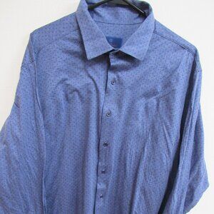 David Donahue Fusion Blue Geometric AOP Long Sleeve Button-Up Shirt 2XL 18.5